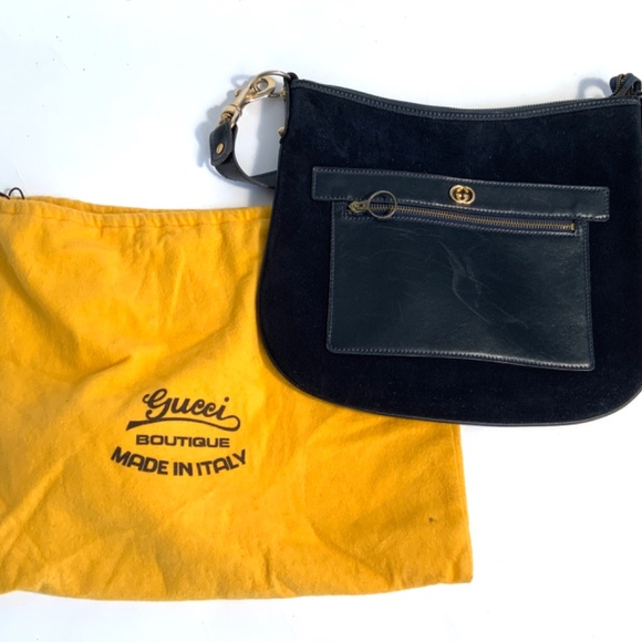 Vintage Gucci bag in navy blue suede and leather, early 1980s - Picture 11 of 11